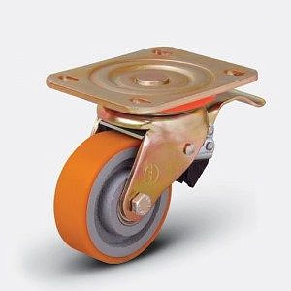 Колесо большегрузное ED01 VBP ⌀ 150 F полиуретановое поворотное с тормозом HV Market