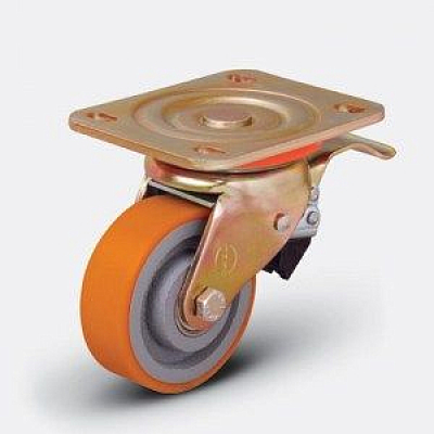 Колесо большегрузное полиуретановое поворотное с тормозом ED01 VBP ⌀ 200 F HV Market