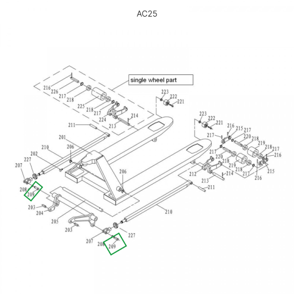 Ось крепления углового рычага к подвильной тяге для гидравлических тележек AC25 HV Market